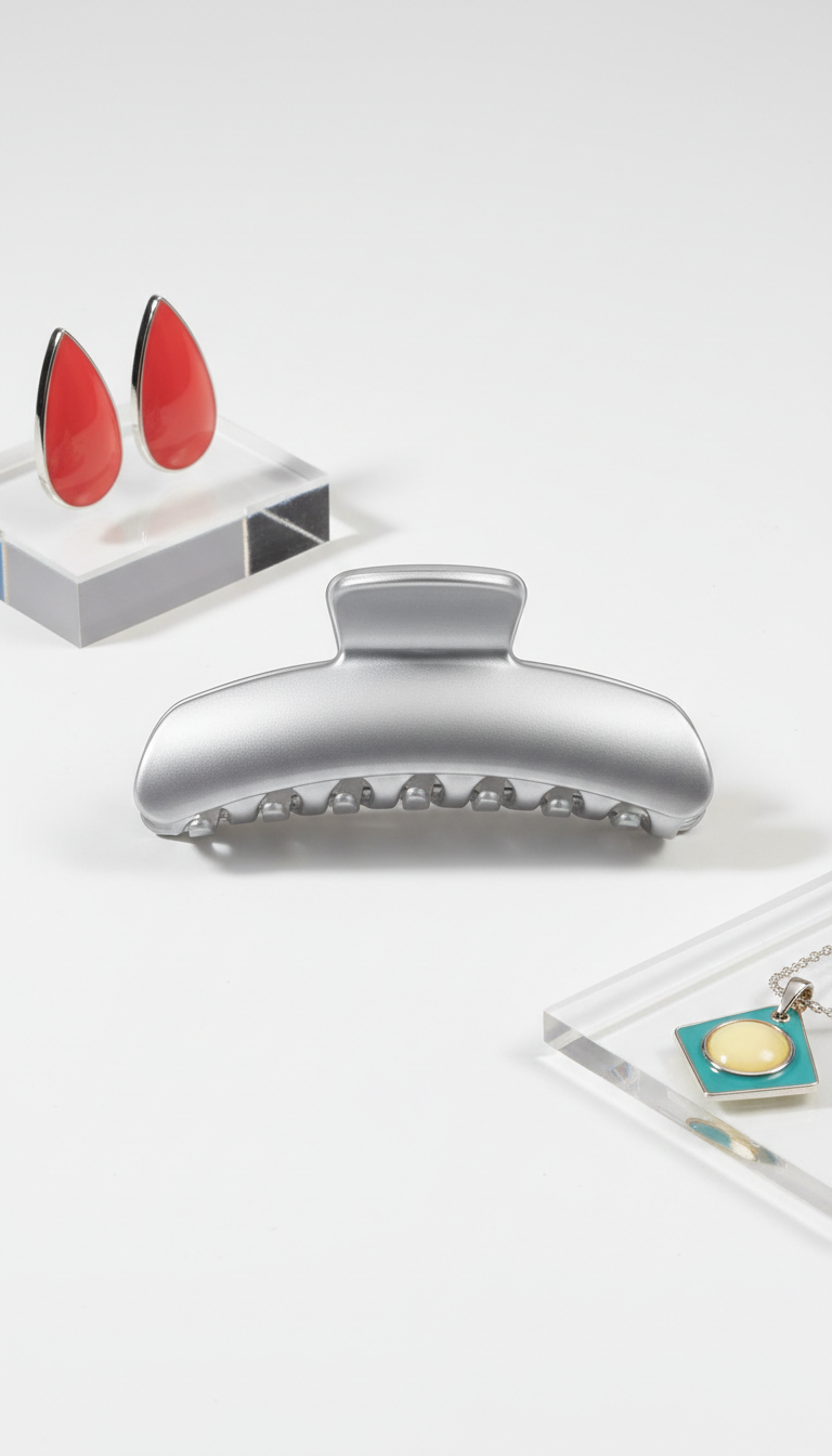 Pinza acrílica oversize plata moderna